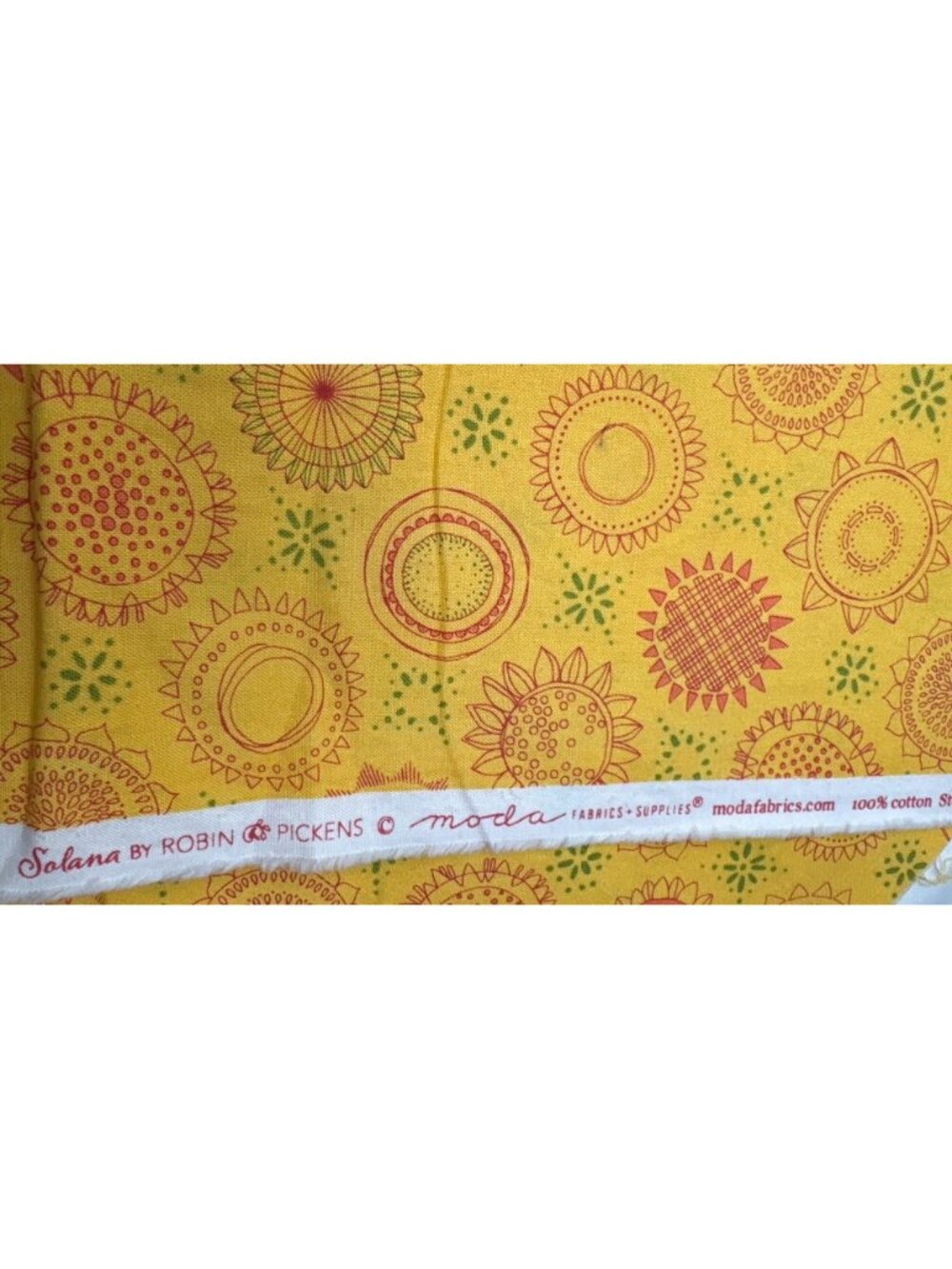 Solana Robin Pickens Moda Cotton Quilting Fabric 28x43" Sunflower Yellow Pink - Picture 2 of 13